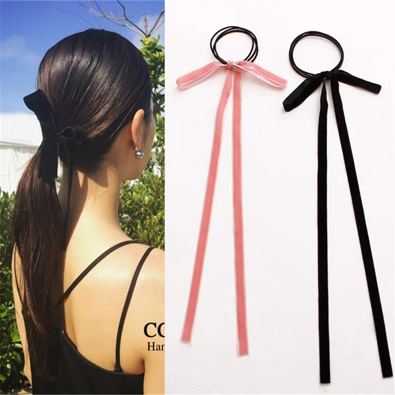 1PCS Velvet Ribbon Bow Elastic Hair Band Long Tassel Hair Ties Bands Women Hair Accessories for Women Girls Christmas Party