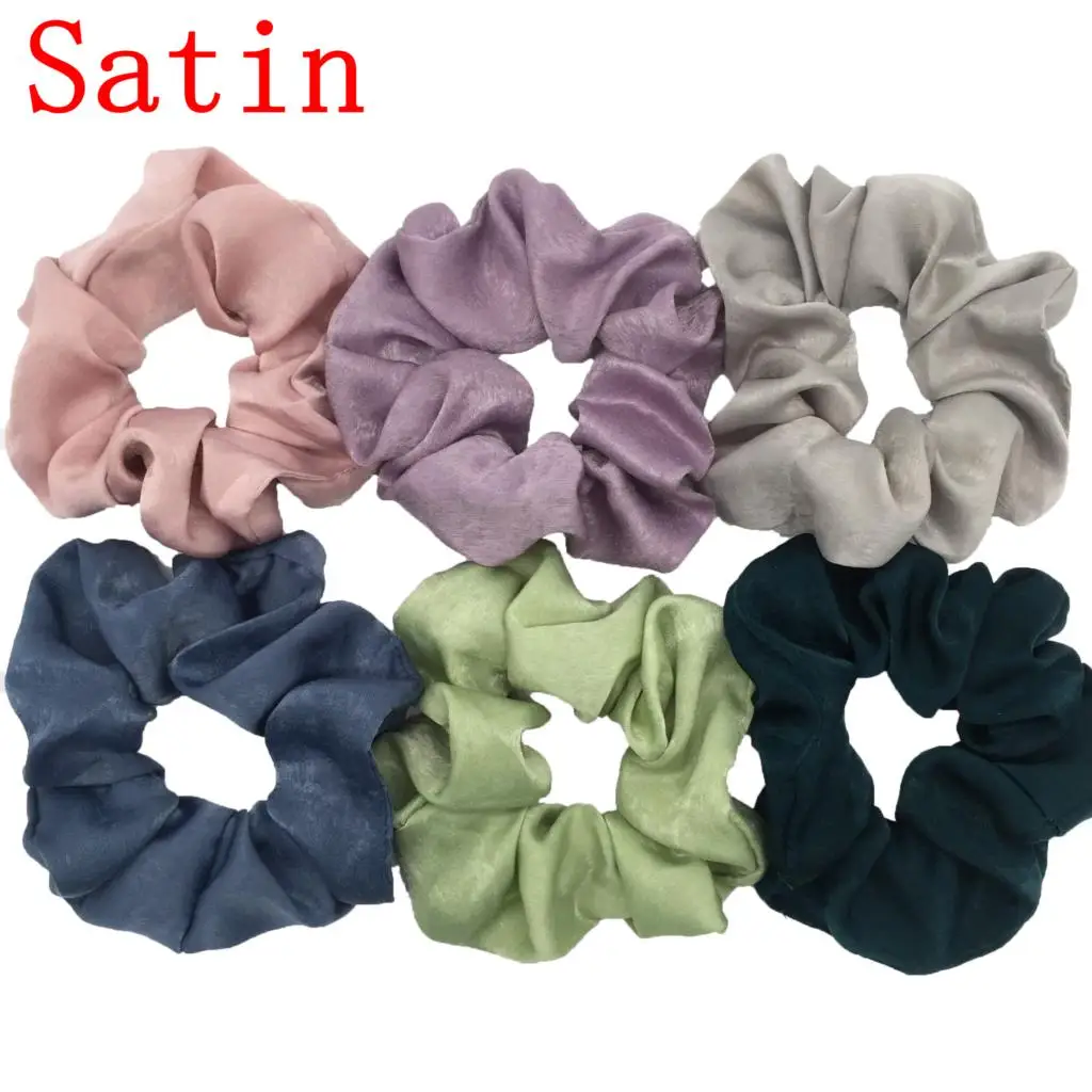 6pcs Hair Scrunchies Headband Elastic Satin Rubber Band Women Gilrs Ponytail Holder Ties Accessories Solid Black Pack Multicolor