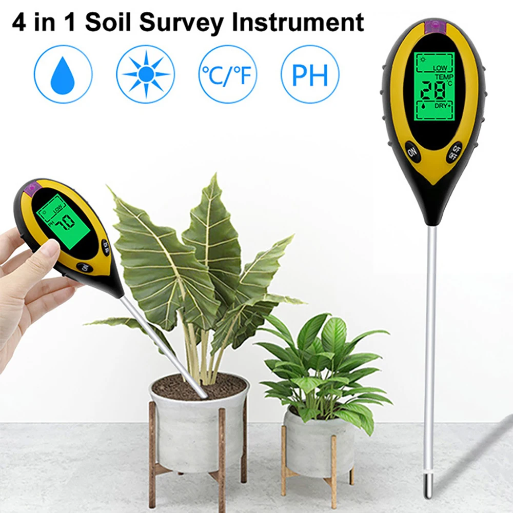 

4 In 1 Soil PH Tester LCD Digital Analyzer Soil Moisture Monitor Analysis Acidity Alkali Temperature Sunlight Intensity Tester