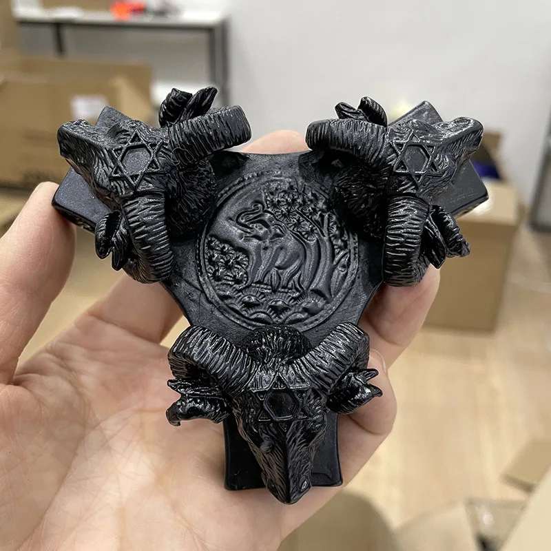 Resin Satan Ram Horn Display stand for crystal spheres  Goth crow Ram Star ornaments Ball holder ornaments craft Home decor