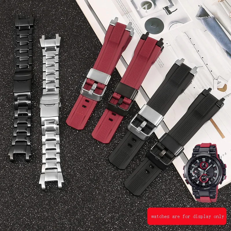 

Resin Silicone Watchband For C-ASIO MTG-B1000 Series Stainless Steel Watch Chain Men's Bracelet Silver Black