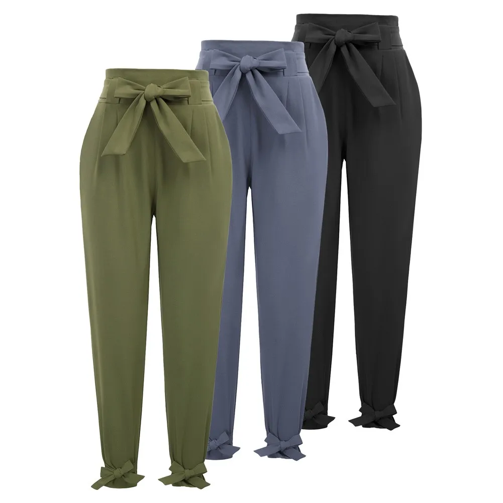 GK-Calça Capri de Cintura Alta Feminina com Nó-Arco, Calça Casuais Cortada, Comprimento do Tornozelo, Leggings Sólidas Sem Costura, Senhora do Escritório, 2Pcs Pack