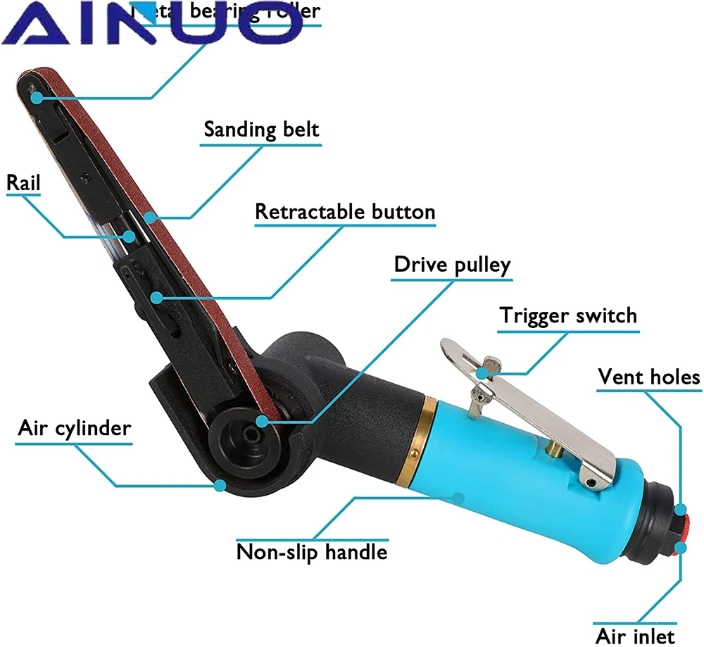 Imagem -03 - Cinto Lixadeira Máquina de Moedura do Ângulo de ar com Correias de Lixamento para Compressor de ar Lixando Conjunto de Ferramentas Pneumáticas 10*330 mm ar