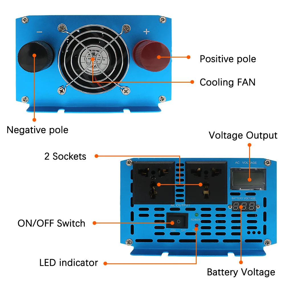 Inversore a onda sinusoidale pura da 4000W DC 12V a 110V 220V 50HZ/60HZ Inverter per auto US/presa universale LED e Display digitale LCD potenza