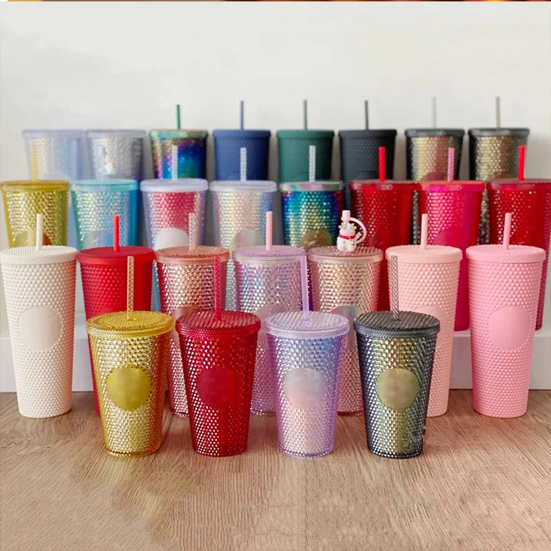 21 creative water cup gradient with DIY LOGO coffee cup 710ml diamond pineapple durian cup straw cup can be customized