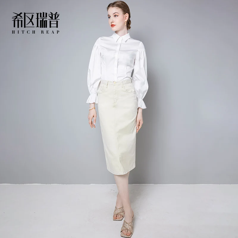 High End Temperament Skirt Mid Length Autumn And Winter Fashion Split Corduroy High Waist Hip Wrap Skirt