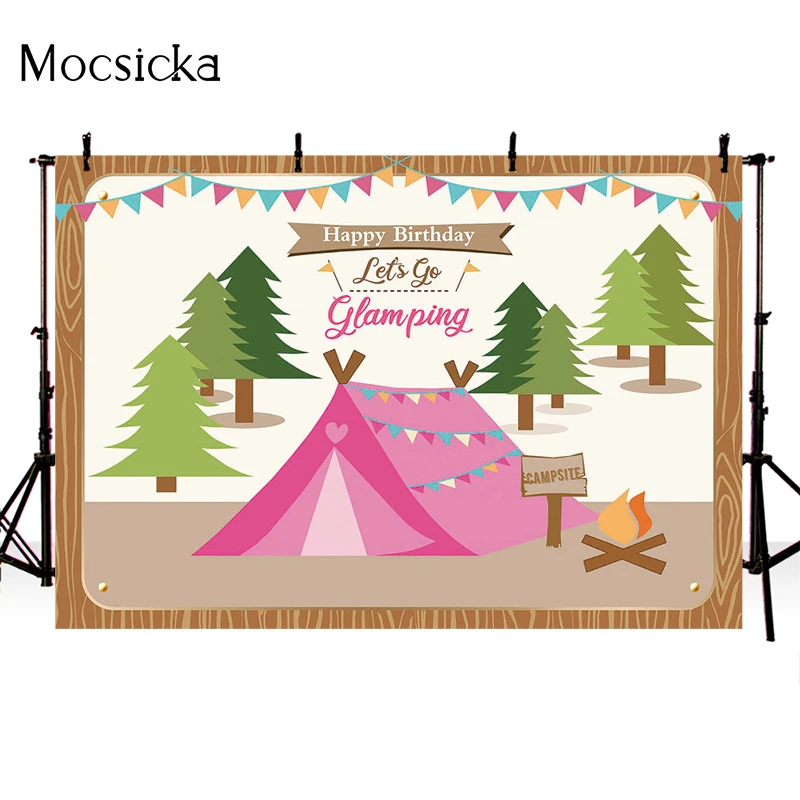 Mocsicka Birthday Party Photography Background Forest Tent Bonfire Decoration Props Children Birthday Photo Backdrop Studio