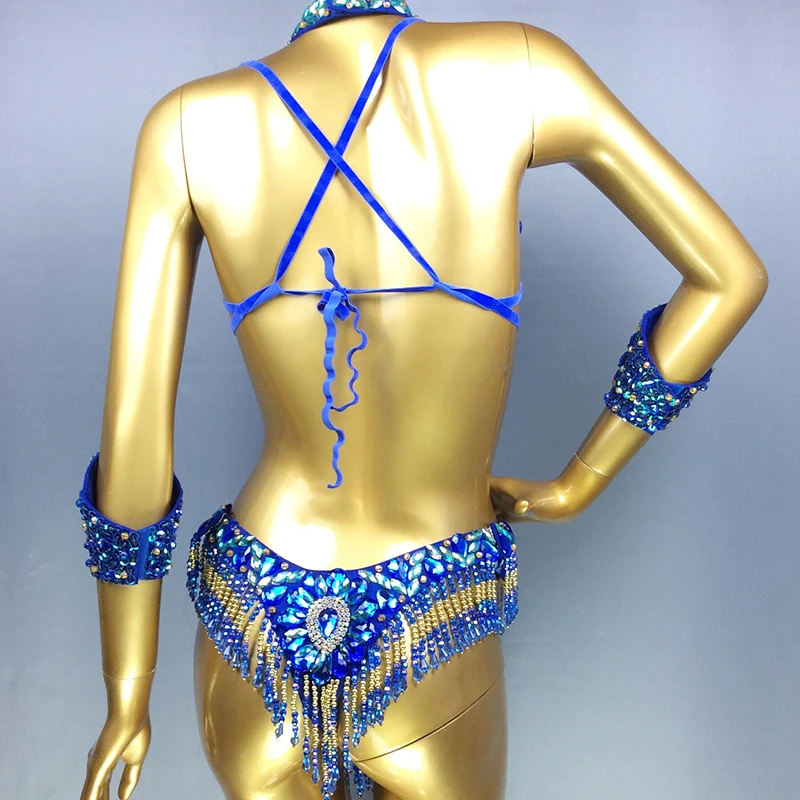 Sexy Samba Carnival Costumes Handmade Beaded Bra&Thong Set Women Outfit Belly Dance Clothes Nightclub Party Showgirl dance wear