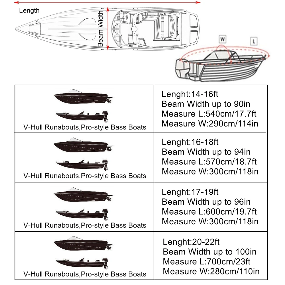 210D Fabric Trailerable Boat Cover 14-22ft Waterproof Anti-UV Protector Fishing Speedboat V-shape Canvas For Boat Cover Tent