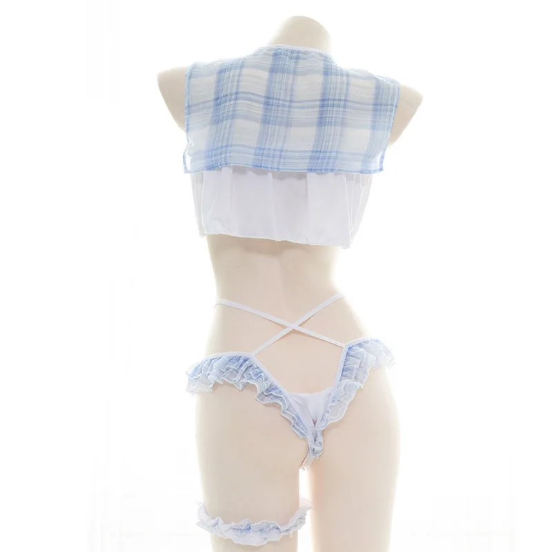 Kawaii Mädchen Lolita Süßigkeiten Schatz Cosplay Maid Spitze Bogen Plaid Unterwäsche Set Bikini Pyjamas Anime Sexy Dessous Set Dropship