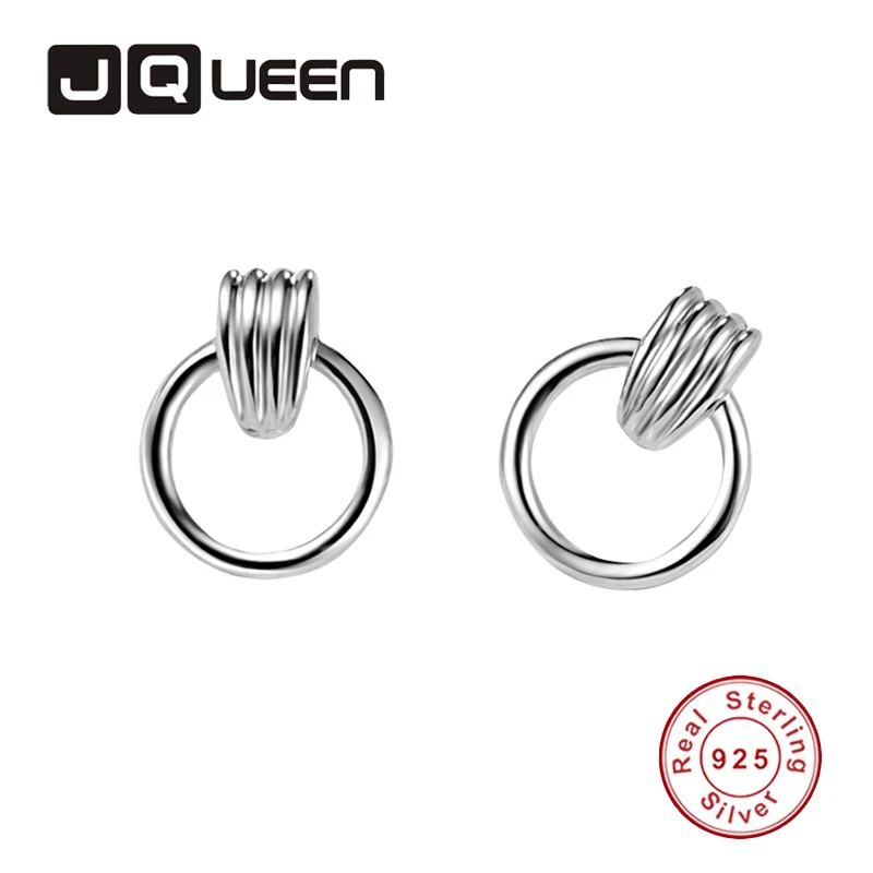 JQUEEN Classic Silk Silver Circular Round Saturday Stud Earrings S925 Earrings Wedding For Women Jewelry Bague Femme