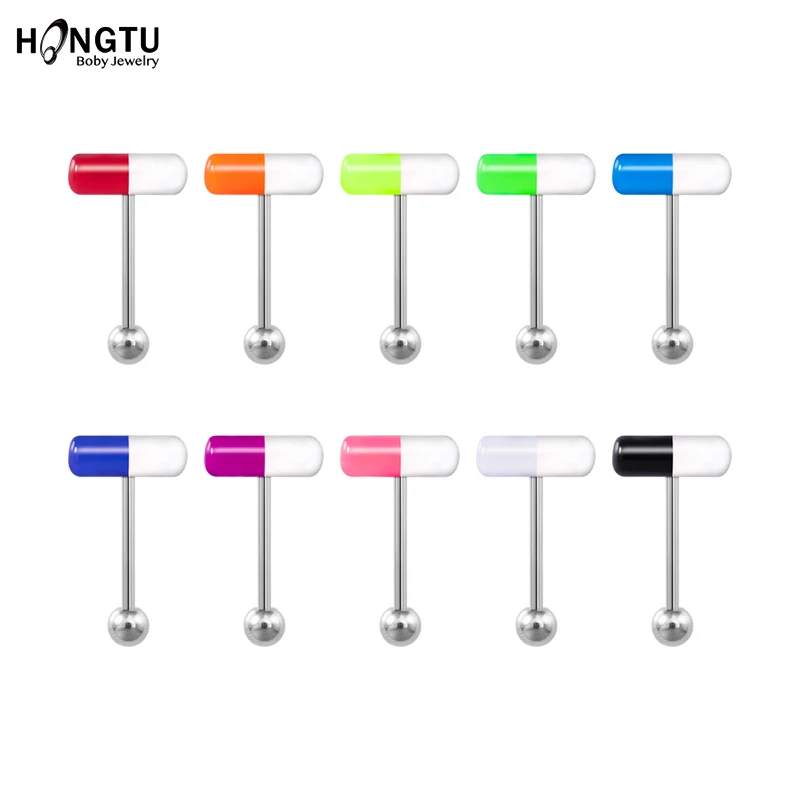 1-10 Pieces Colorful Capsule Tongue Rings Acrylic Pill Tongue Piercing Jewelry Women Surgical Steel Tongue Ring Bars Barbell 14G