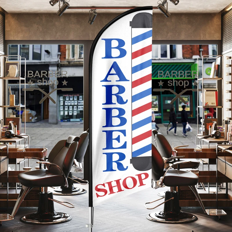 

Barber Shop Advertising Swooper Windless Flag and Pole Kit,11 Ft Feather Flag Feather Banner Barber Flag Sign with Ground Stake