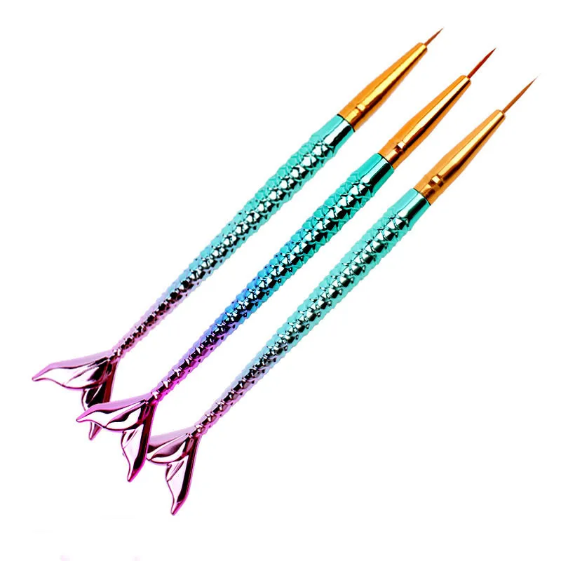1Pcs Mermaid Gradient Pen Nail Art Brush Liner Line Stripe Fish Flower Painting Drawing Manicure Acrylic Tools Tips Design T0458