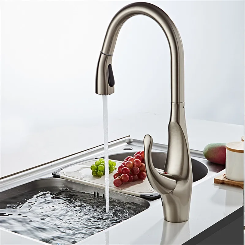 Tuqiu Nickel Kitchen Faucets Chrome Pull Out Kitchen Faucet Tap Single Hole Rotating Sink Faucet Water Mixer Tap Mixer Tap