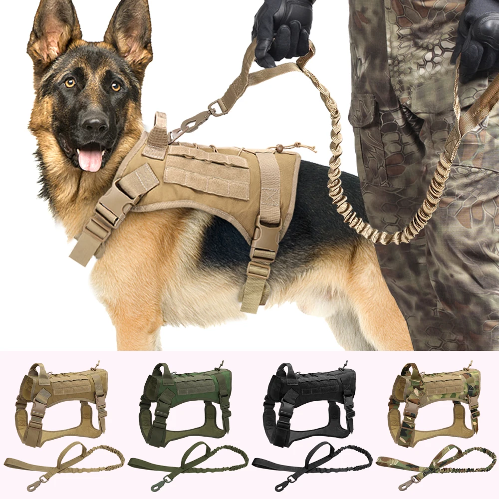 

Military Tactical Dog Harness Nylon Pet Dog Vest Harness Bungee Dog Leash with Handle For Medium Large Dogs German Shepherd