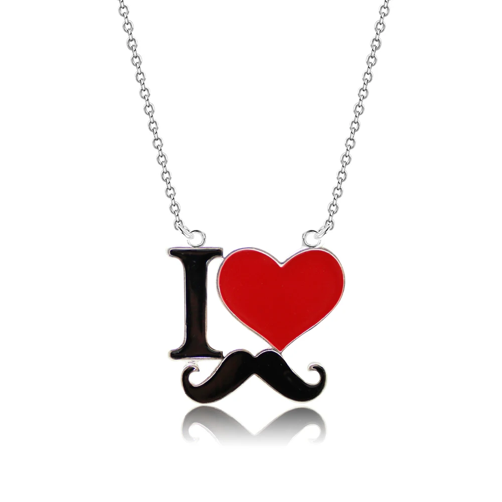 2024 New Fashion Jewelry Silver Color Enamel I Love Mustache Heart Necklaces For Women Girl Best Friends Necklace Gift