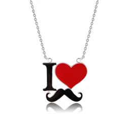 2024 New Fashion Jewelry Silver Color Enamel I Love Mustache Heart Necklaces For Women Girl Best Friends Necklace Gift