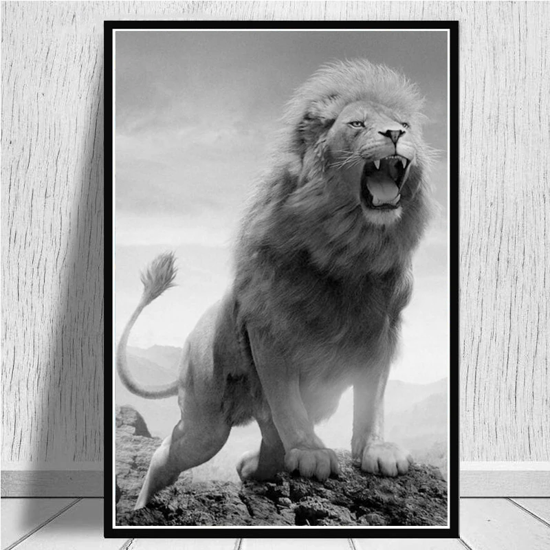 الحديثة الحيوانات الأسد في الظلام قماش اللوحة الأفريقي الأسد المشارك و طباعة جدار الفن صورة لغرفة المعيشة ديكور المنزل كوادرو