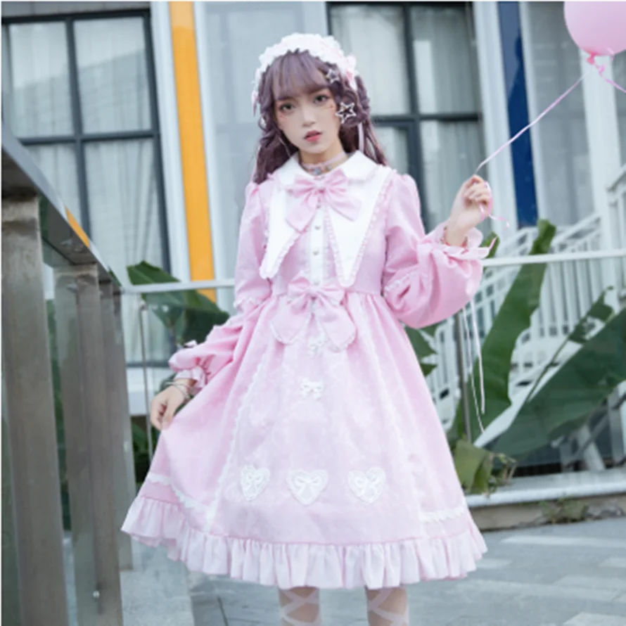 Kawaii mädchen gothic lolita op Süße prinzessin lolita kleid vintage spitze bowknot peter pan kragen laterne hülse viktorianischen kleid