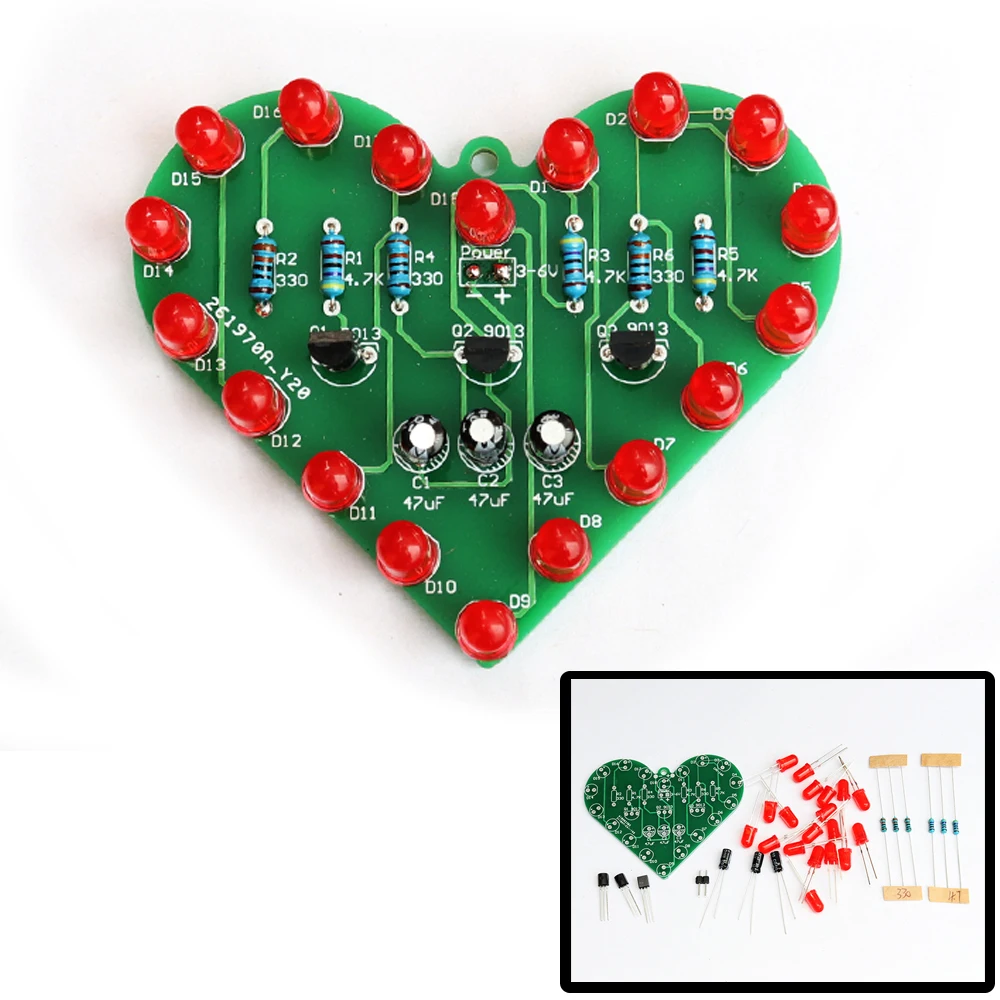 diy electronic kit set Heart-shaped LED kit flashing light parts Electronic diy production skills training