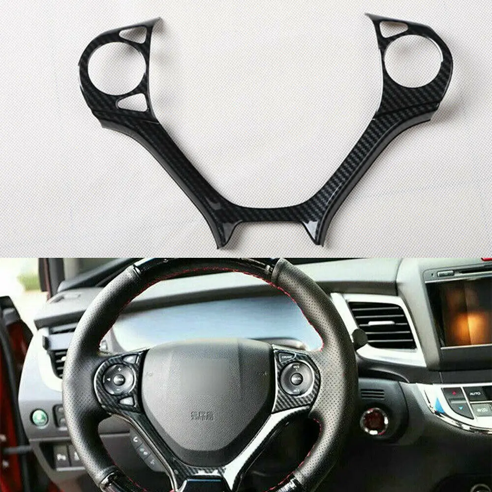 For Honda Civic 2012-2015 Carbon Fiber Style ABS Car Steering Wheel Frame Cover Trim Sticker Car Styling