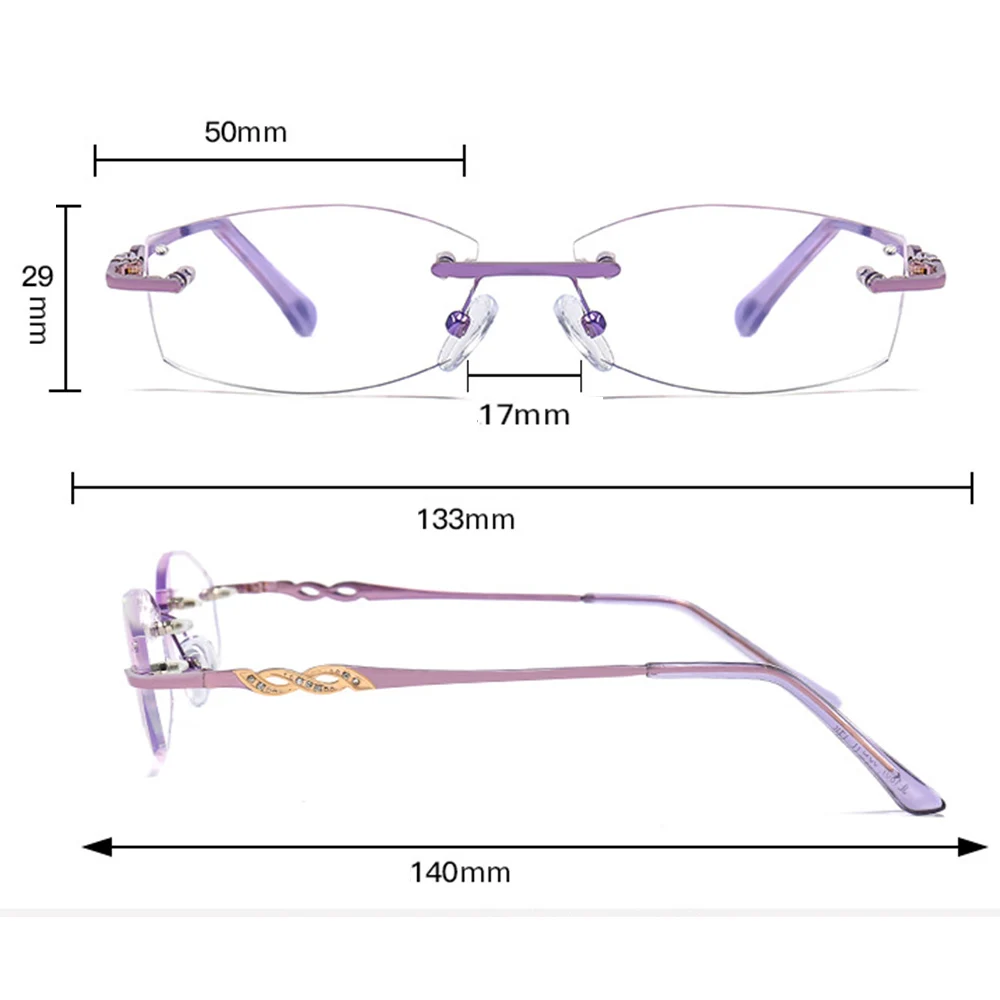 Titanium Frame Ultra Light Rimless Frame Diamond Cut Women luxury Reading Glasses +0.75 +1 +1.25 +1.5 +1.75 +2 +2.25 +2.5 to +4
