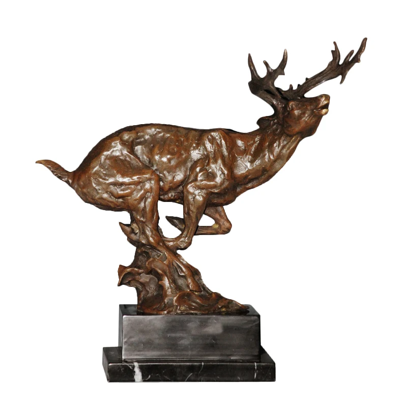 Lucky Leaping Deer Figurine Statue Bronze Reindeer Animal Sculpture Wildlife Art Business Birthday Present Decoration