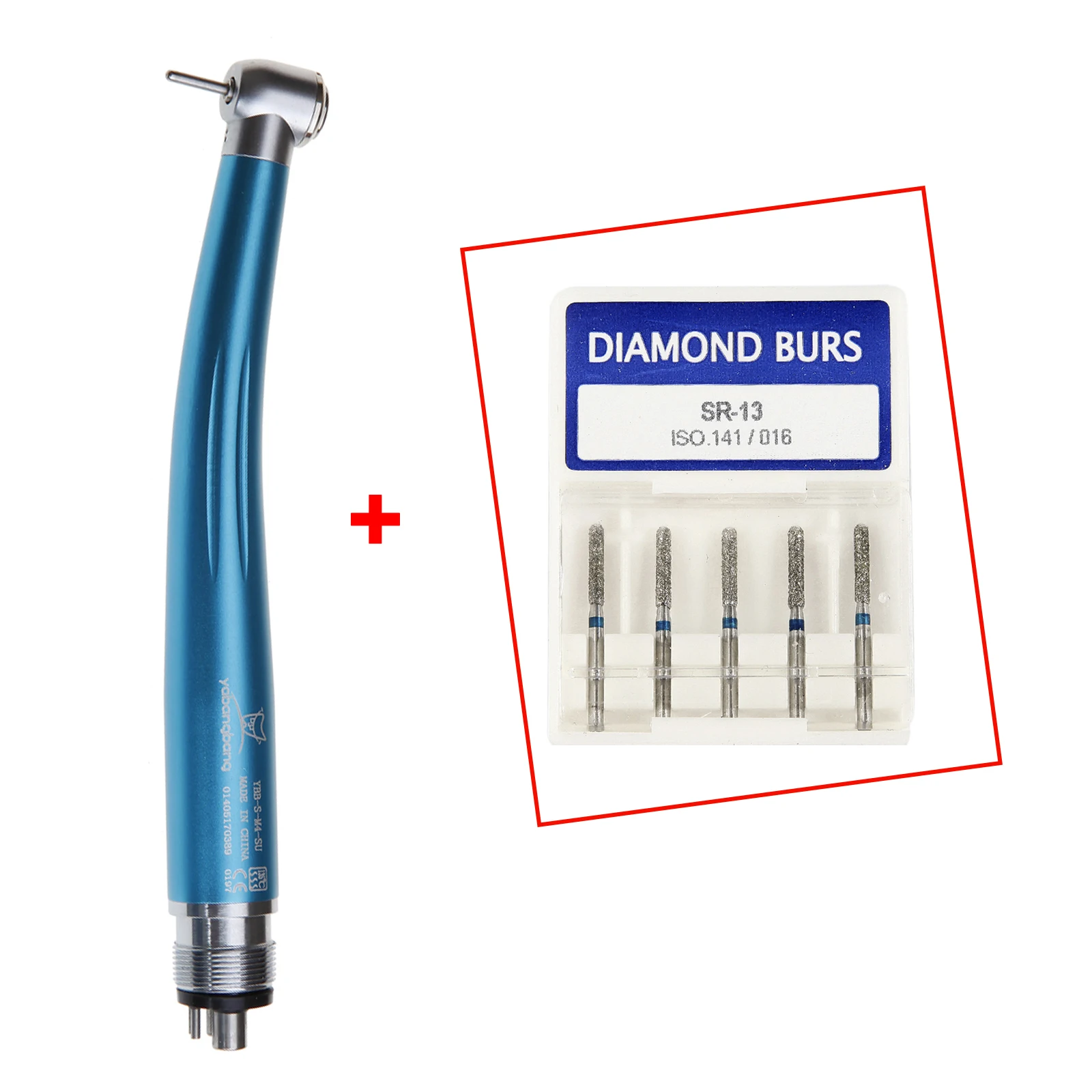 1 box Diamond Burs with Dental High Speed Handpiece 4 Hole light blue color Push Button Standard Head for NSK