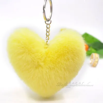 Fluffy pompom Keychain Gifts for Women Soft Heart Shape Pompon Fake Rabbit Key Chain Ball Car Bag Accessories Key Ring