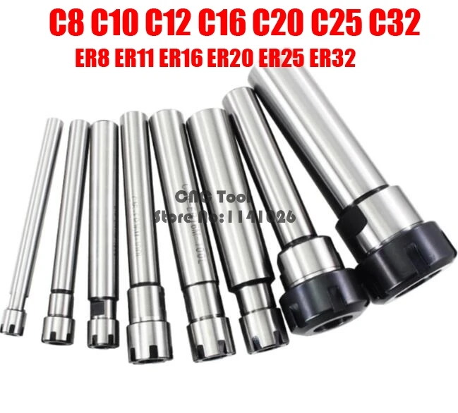 C8 C10 C12 C16 C20 C25 C32 ER8 ER11 ER16 ER20 ER25 ER32 100L 150L Collet Chuck Holder CNC Milling Lengthen Tool carrier ER M Nut