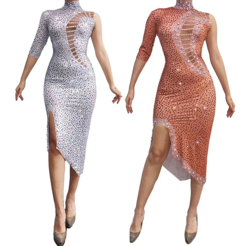 

Shiny Crystal Sexy Dress For Female DJDS Stage Performance Costumes Nightclub Festival Birthday Celebraty Party Dress DWY5081