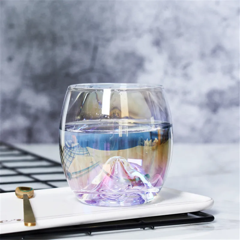 300Ml Rainbow Glass Cup Creative Teardrop Lead-Free Whiskey Glass Breakfast Milk Tea Coffee Juice Cup Home Office Drinking Glass