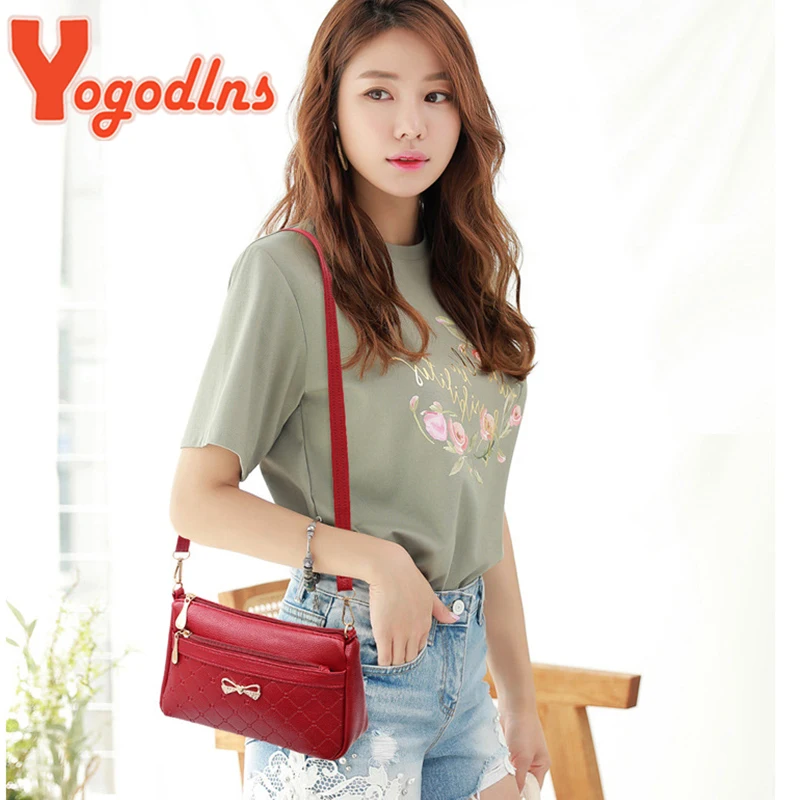 Yogodlns Elegant Crossbody Bag For Women PU Leather Shoulder Bag Metal Bowknot Messenger Bag Lady Shopping Handbag Mommy Wallet