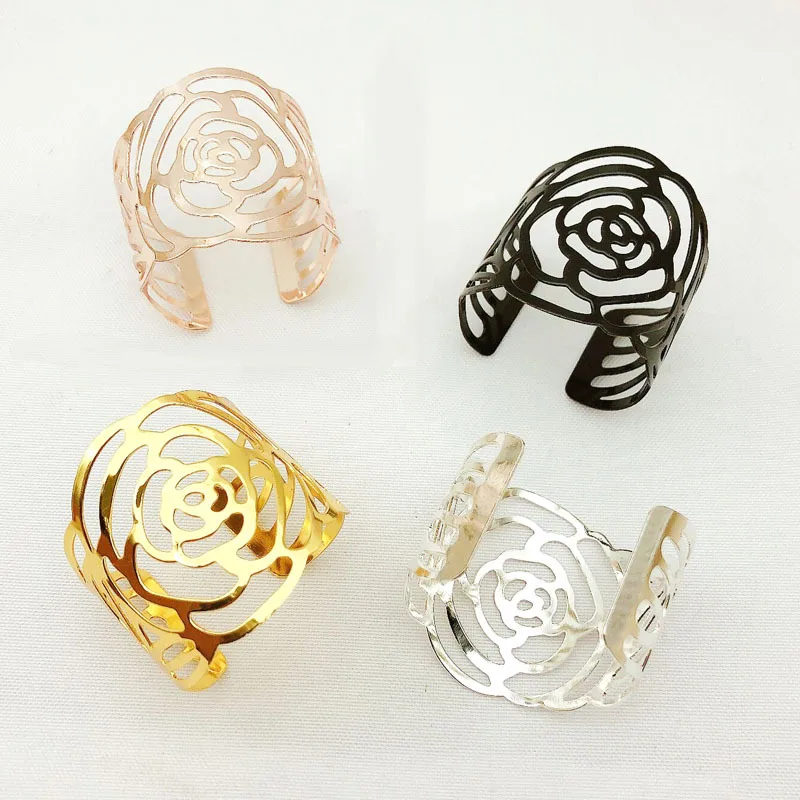 

12pcs/lot Fashionable simple napkin ring rose flower metal napkin buckle ring high-end hotel dedicated desktop decoration