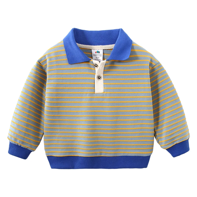 2024 Spring Autumn 2 3 4 6 8 10 Years School Child Cotton Turn-Down Collar Colorful Striped Patchwork T-shirt For Baby Kids Boy