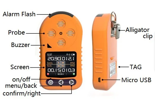 EX/O2/H2S/CO 4in1 Gas Detector With LCD Multi Gas Monitor Toxic and Harmful Hydrogen Sulfide COz Portable Single Gas Detector