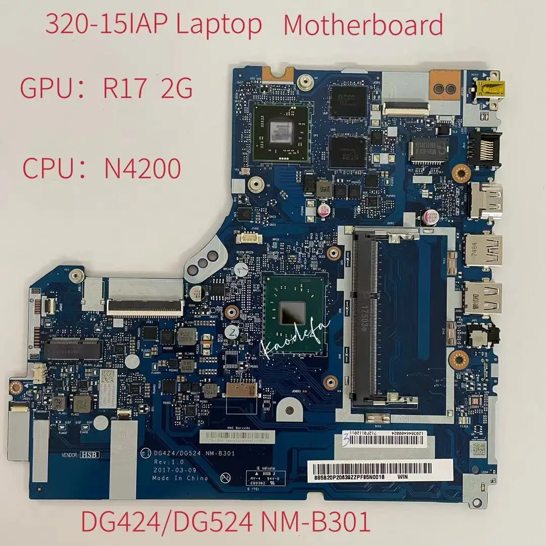 

For Lenovo Ieadpad 320-15IAP Laptop Motherboard CPU:N4200 (SR2Z5) R17 2G DG424/DG524 NM-B301 FRU:5B20P20639 100% Test Ok