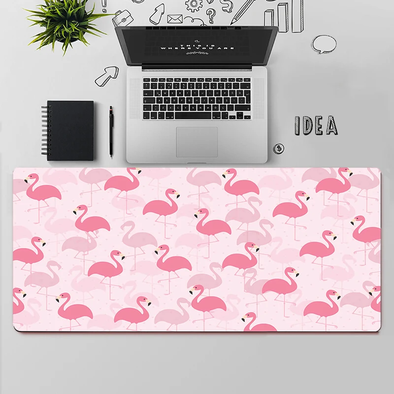 Grand tapis de souris imprimé flamant rose, accessoire de bureau pour ordinateur Gamer