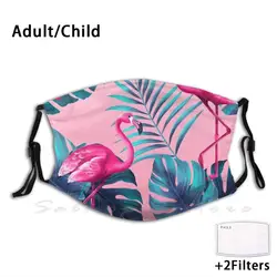 Pink Flamingo With Monstera Plant Print Washable Filter Anti Dust Mouth Mask Pink Aesthetics Japan Florida Florida Face Mask