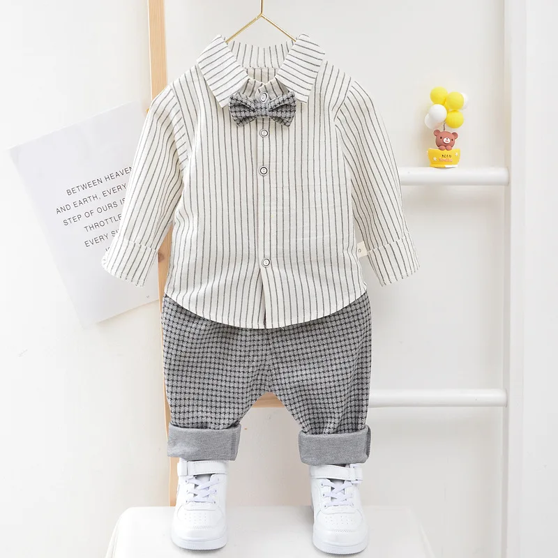 Children Kids Gentleman Clothing Suit Birthday Wedding Party Elegant Set Baby Boy Casual Wear Striped Shirt Vest Pants Costume