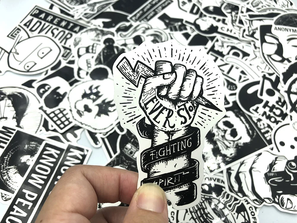 100pcs / set Vintage Stickers Black and White DIY Stickers for Motorcycle Skull Stationery Scrapbook Sticker Luggage Sticker