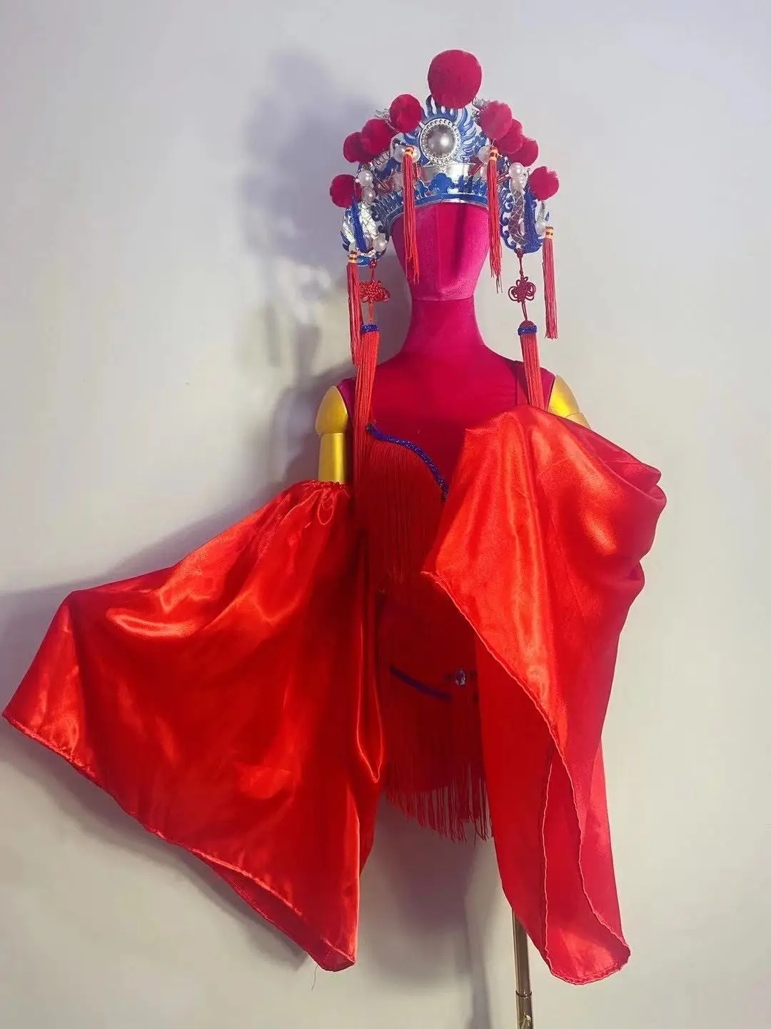 Red chinese folk dance costume stage show wear sexy bikini Peking Opera Headwear full set