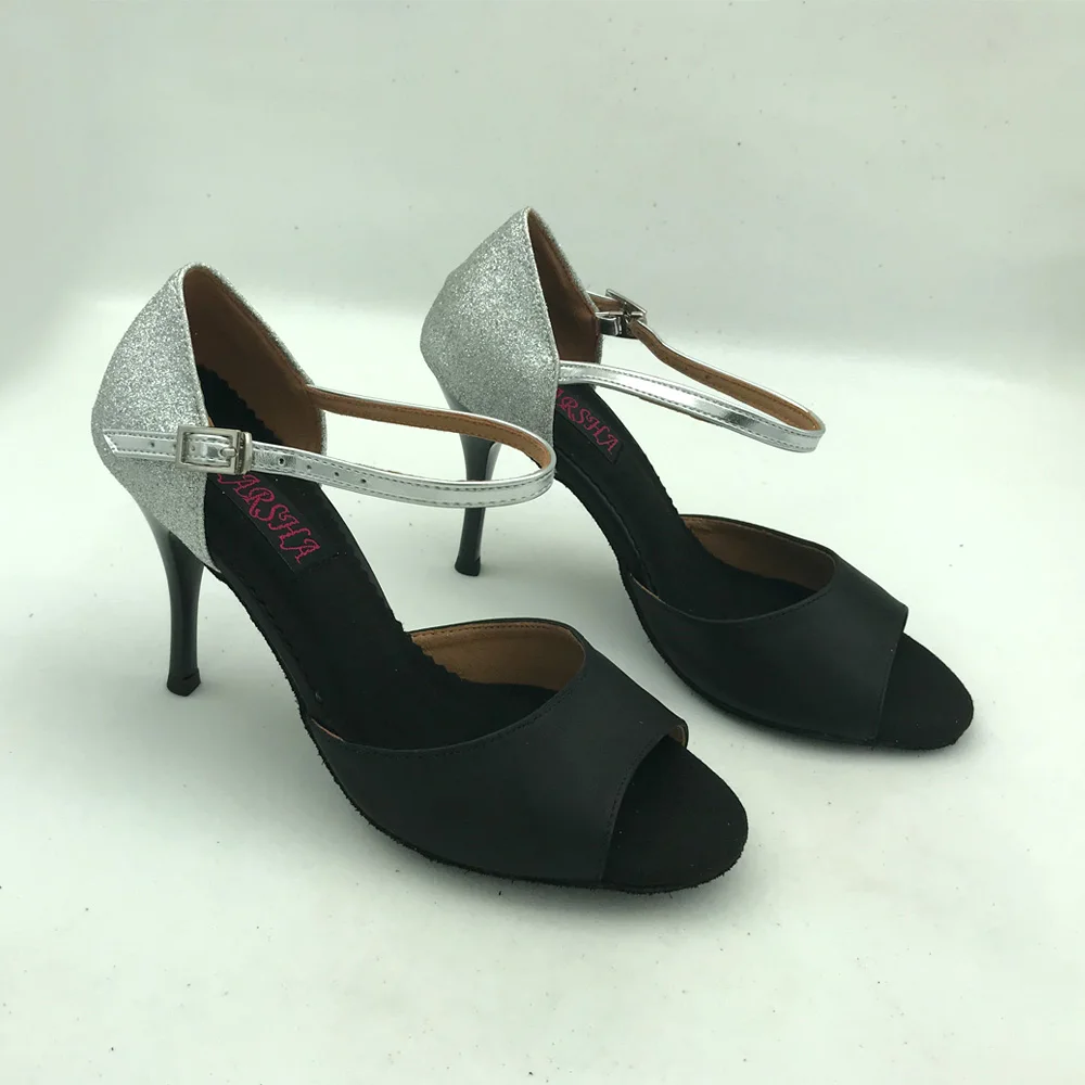 9cm high heel Latin Dance Shoes For women Salsa shoes pratice shoes comfortable latin shoes MS6205BLKSG low heel available