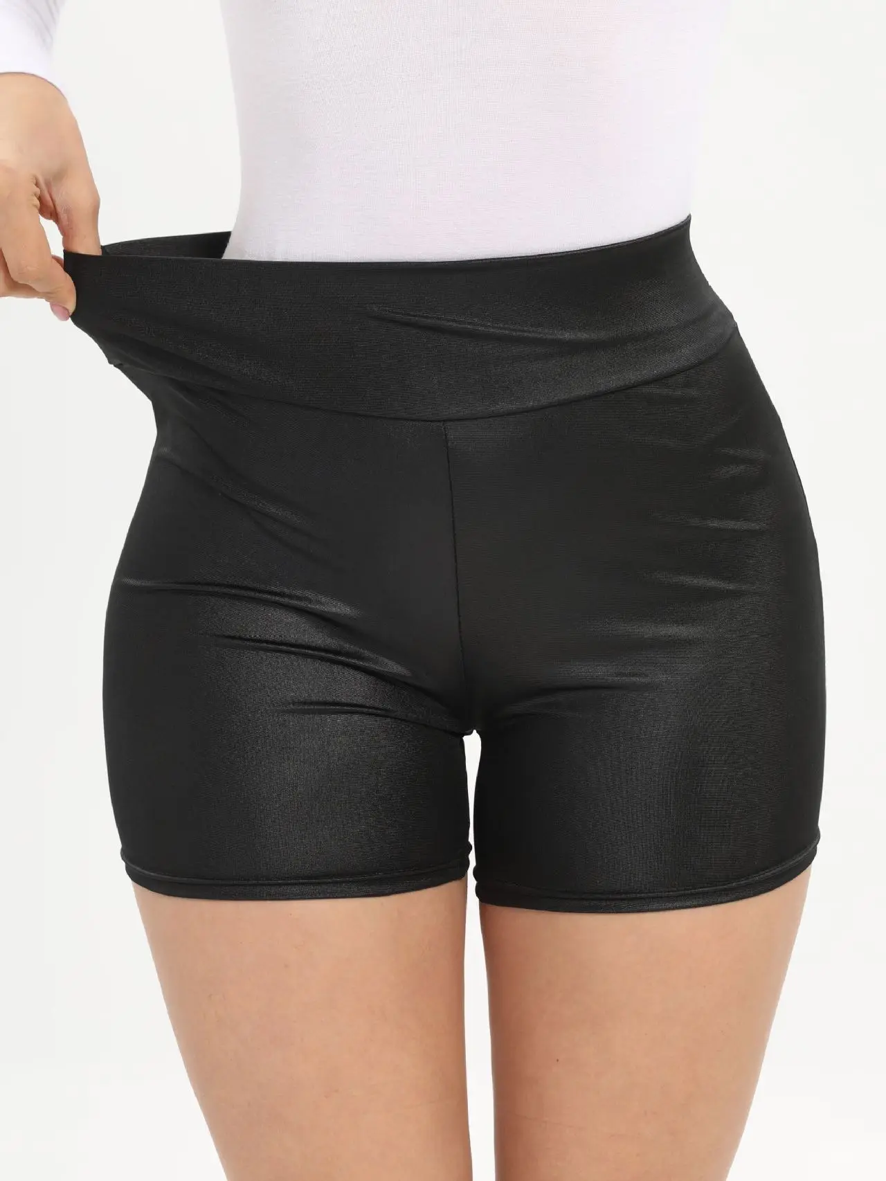 

2022 New Women's High Waist Tight Sexy Ultra Imitation Leather Oversized Elastic Sports Leather Shorts