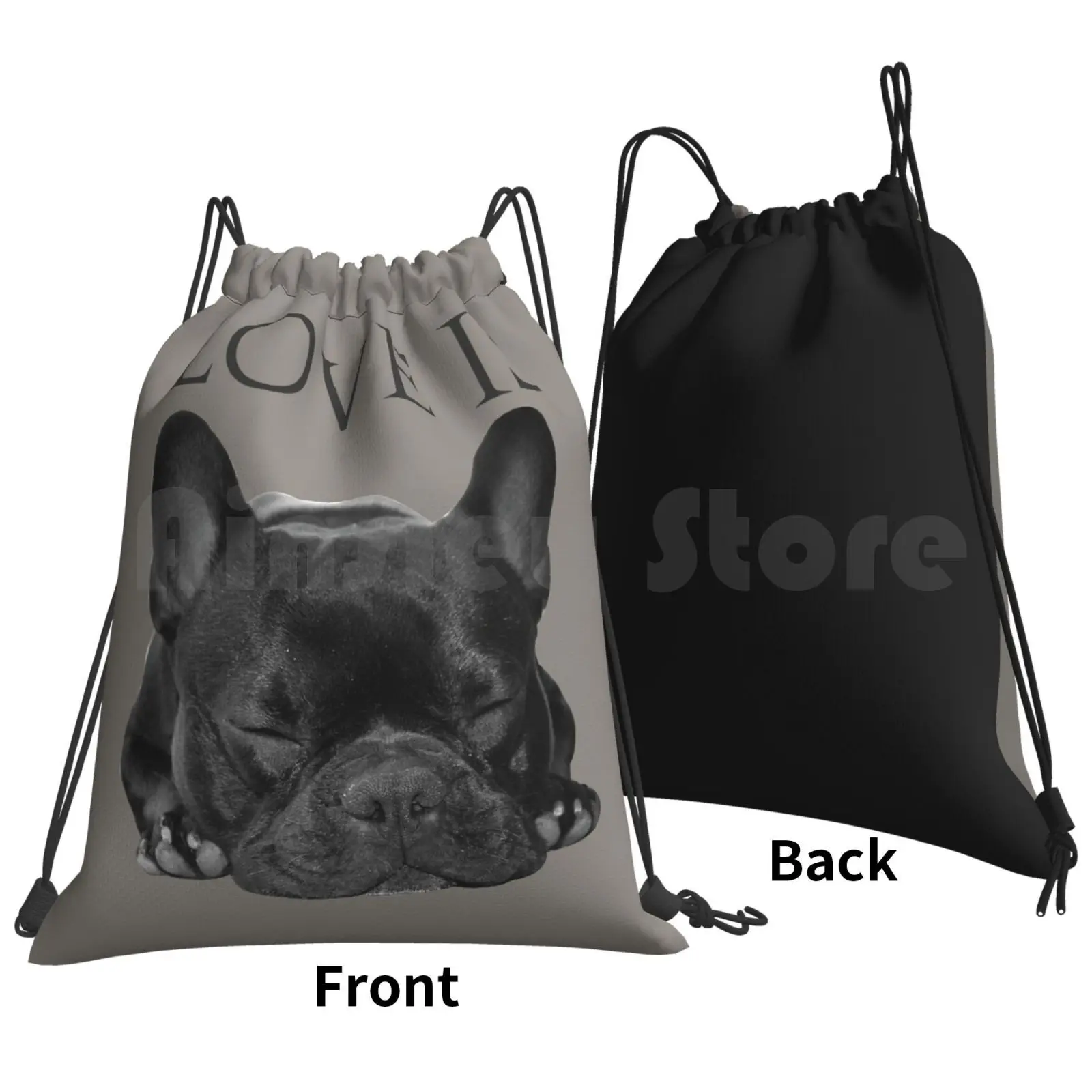 Love Is French Bulldog Backpack Drawstring Bag Riding Climbing Gym Bag French Bulldog Dog Bulldog Frenchie Puppy Cute Pet