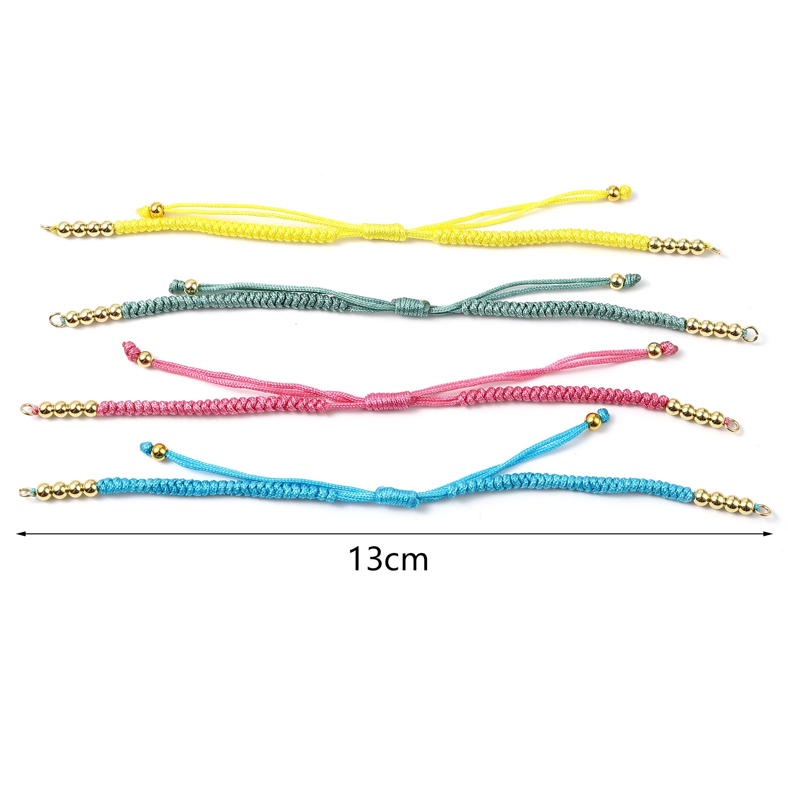 1Piece Rope Braided Adjustable Bracelets Stainless Steel Colorful Bead Polyester Handmade Bangle Diy Bracelet Findings 13cm Long