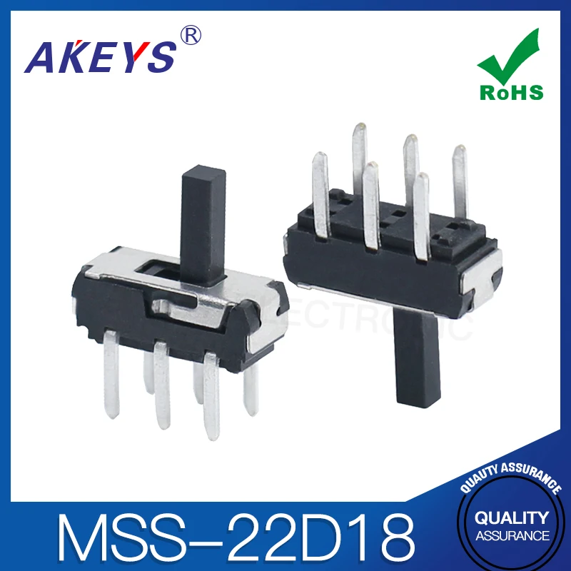 20PCS MSS-22D18 6-Pin 2-Pin Straight Insertion Small Toggle Handle Height 2/3mm Double Row Vertical Pin Sliding Switch 2P2T