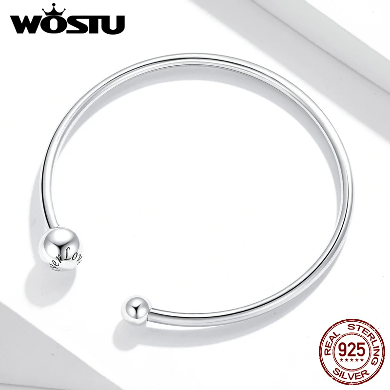 WOSTU 100% 925 Sterling Silver Adjustable Simple Bracelet 17 -19cm Chain Link For Women Original Design Jewelry CQB198