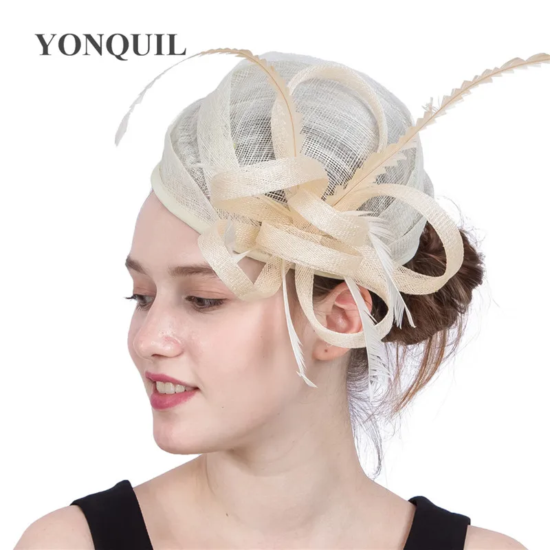 

Women Chic Sinamay Wedding Fascinators Hair Clip With Feather Derby Event Kentucky Millinery Hats Headband Hair Accessories